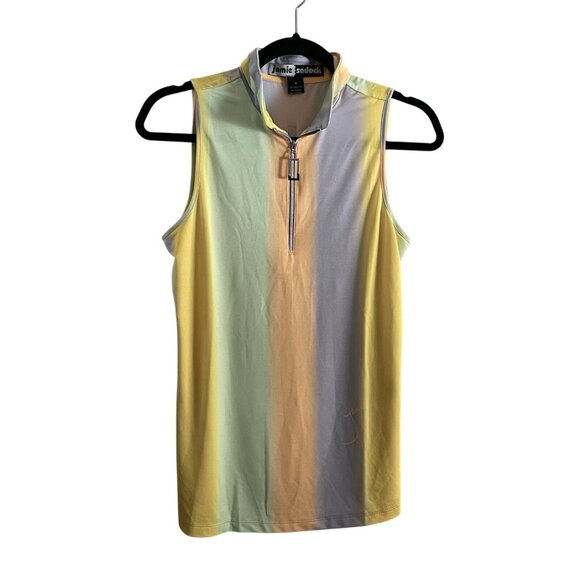 Jamie Sadock Women M Golf Athletic Stratus Ombre Striped Sleeveless 1/4 Zip Top - Picture 3 of 14